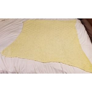 43"×38" Hand-made OOAK Crocheted Baby Blanket Yellow with Pink and Blue Spots